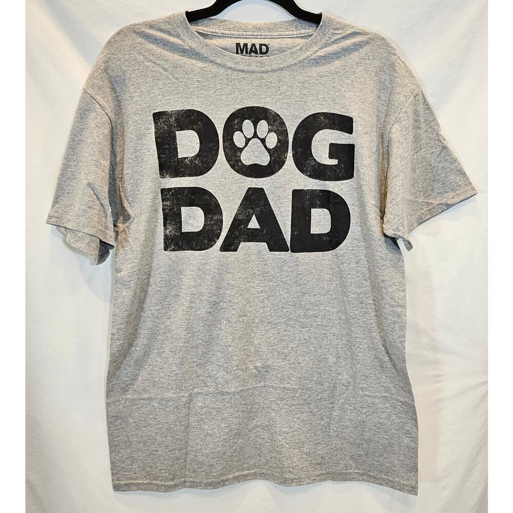 Mad Engine DOG DAD Paw Print Graphic Tee Gray Medium NWOT